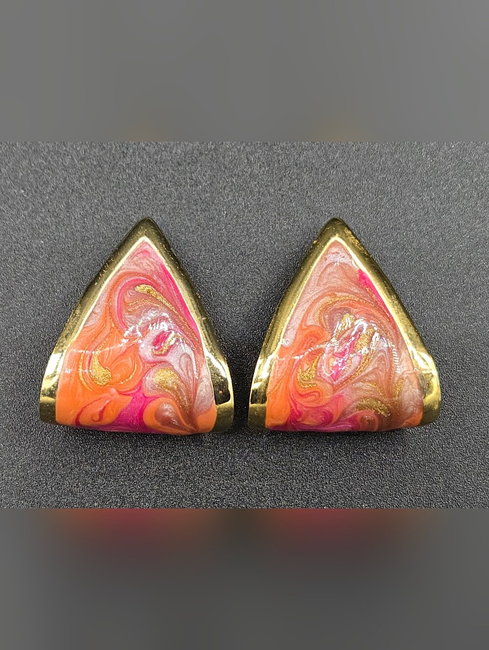1980s Enamel Swirl Triangular Earrings